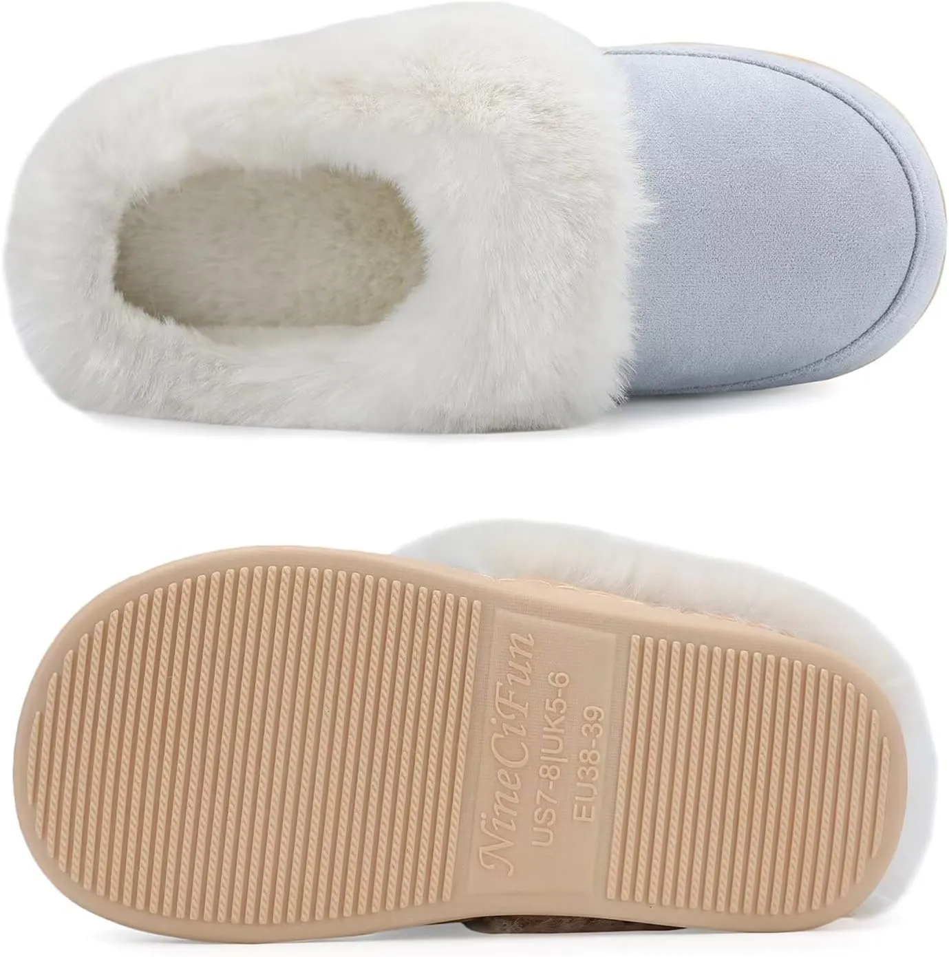 NineCiFun Women's and Men's Suede House Slippers Slip on Fuzzy Slippers with Faux Fur Lining Indoor Outdoor Home Shoes with Rubber Sole