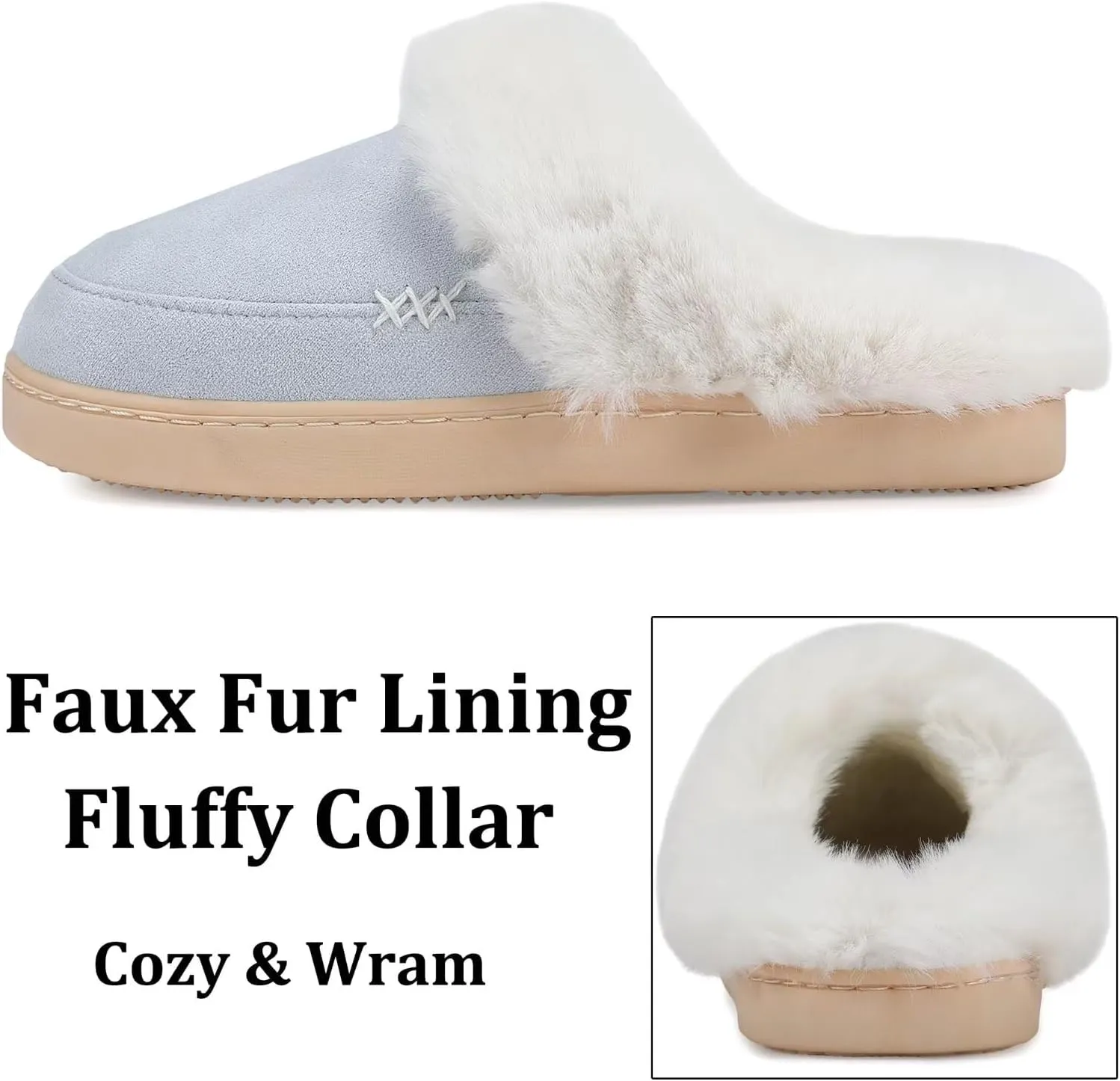 NineCiFun Women's and Men's Suede House Slippers Slip on Fuzzy Slippers with Faux Fur Lining Indoor Outdoor Home Shoes with Rubber Sole