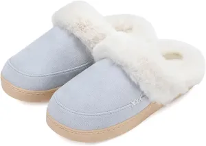 NineCiFun Women's and Men's Suede House Slippers Slip on Fuzzy Slippers with Faux Fur Lining Indoor Outdoor Home Shoes with Rubber Sole