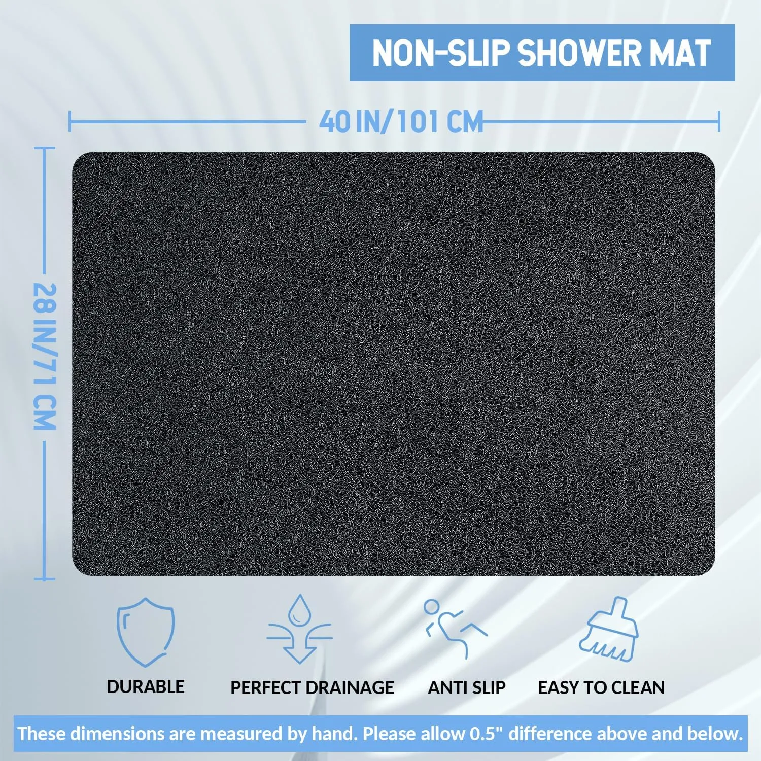 Non-Slip Bathtub Mat, Anti Slip Shower Mat, Fast Drying Bathtub Mats, Foot Scrubber Mat, Anti Slip Mat for Tub, Floor, Bathroom, Kitchen, Home, Hotel (Black 40"×28")