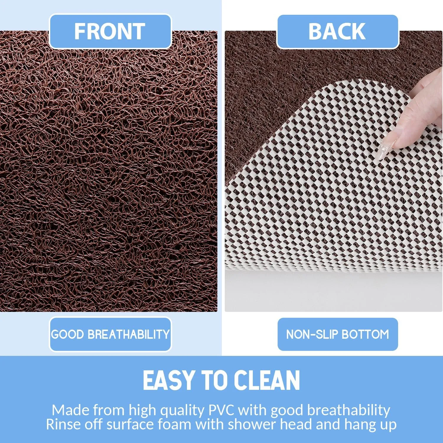 Non-Slip Bathtub Mat, Anti Slip Shower Mat, Fast Drying Bathtub Mats, Foot Scrubber Mat, Anti Slip Mat for Tub, Floor, Bathroom, Kitchen, Home, Hotel (Brown 24"×16")