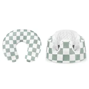 Nursing Pillow Cover and Baby Seat Cover for Bumbo Seat, Green Checkered
