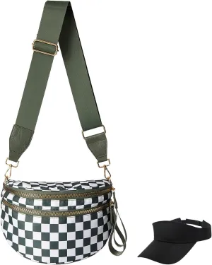 Nuvore Crossbody Bag, Checkered Bum Bag Crossbody, Stylish Practical Comfort Bags for Women, with Shoulder Strap & Hat