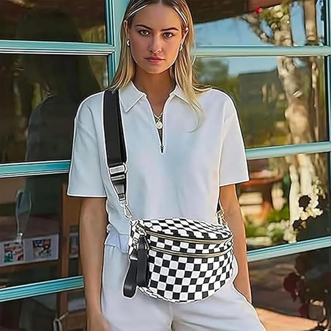 Nuvore Crossbody Bag, Checkered Crossbody Bags for Women, Stylish & Practical Comfort Bag, with Shoulder Strap & Hat