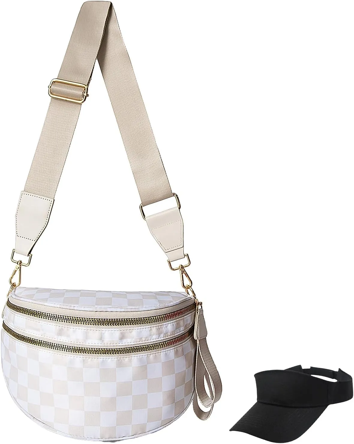 Nuvore Crossbody Bag, Checkered Crossbody Bags for Women, Stylish & Practical Comfort Bag, with Shoulder Strap & Hat