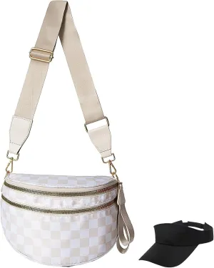 Nuvore Crossbody Bag, Checkered Crossbody Bags for Women, Stylish & Practical Comfort Bag, with Shoulder Strap & Hat