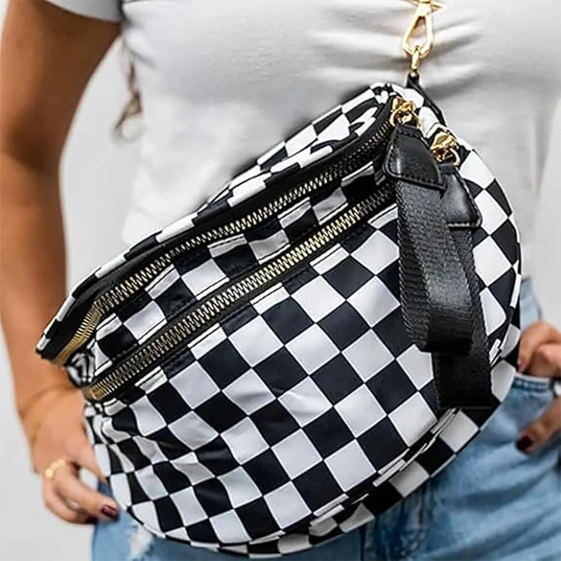 Nuvore Crossbody Bag, Checkered Crossbody Bags for Women, Stylish & Practical Comfort Bag, with Shoulder Strap & Hat