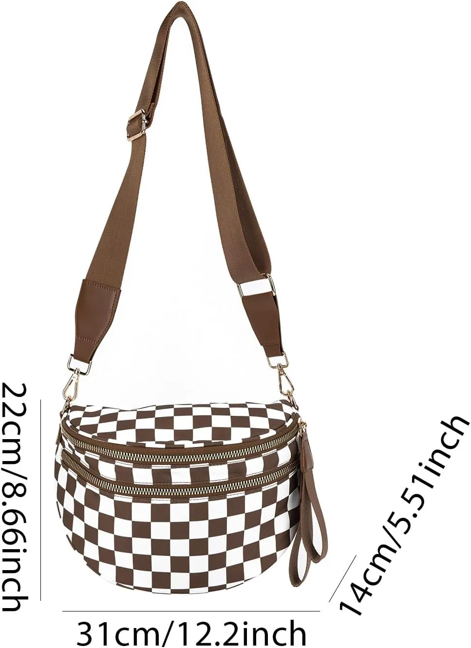 Nylon Crossbody Bag for Women, Large Checkered Purse, Black Handbag for Shopping Travel