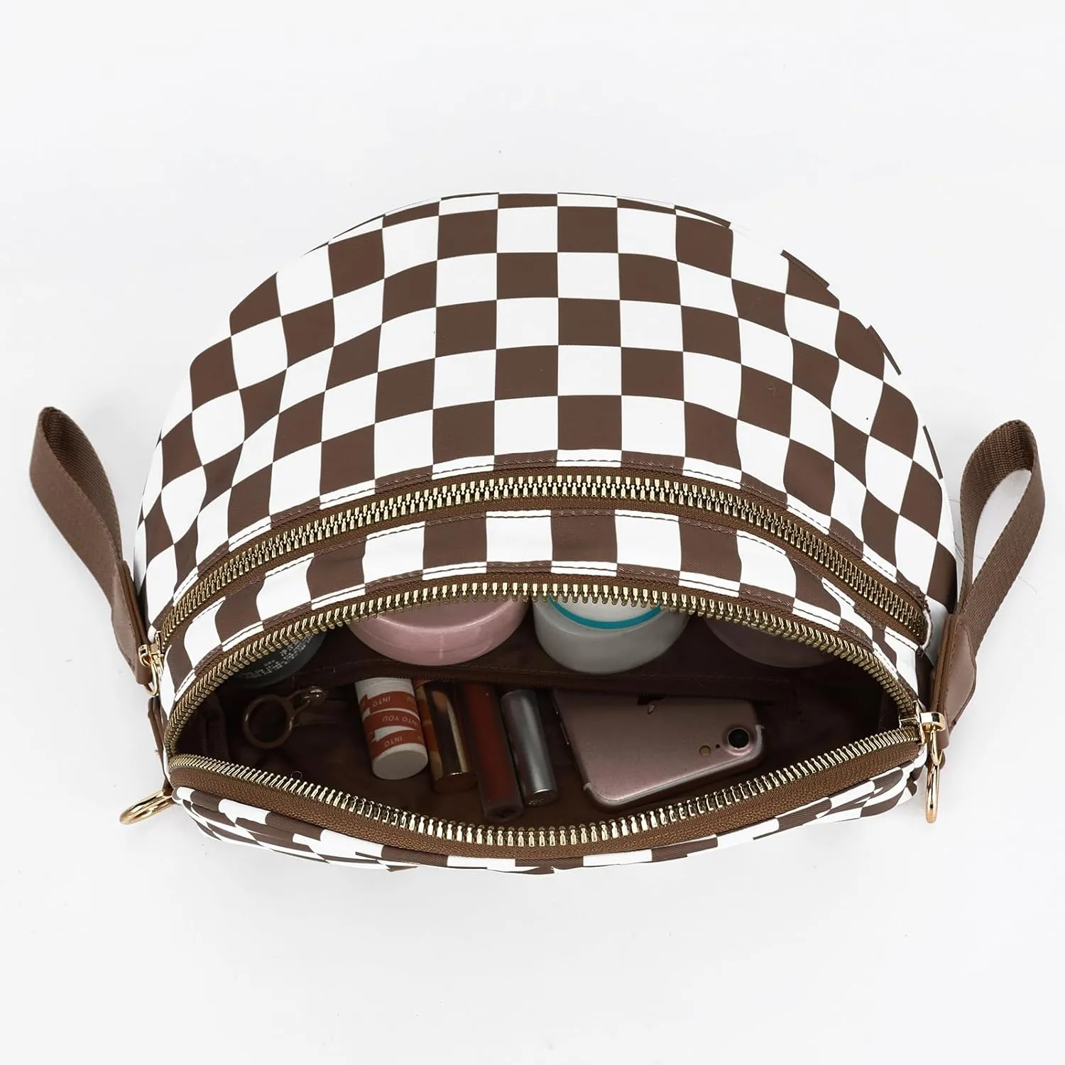 Nylon Crossbody Bag for Women, Large Checkered Purse, Black Handbag for Shopping Travel