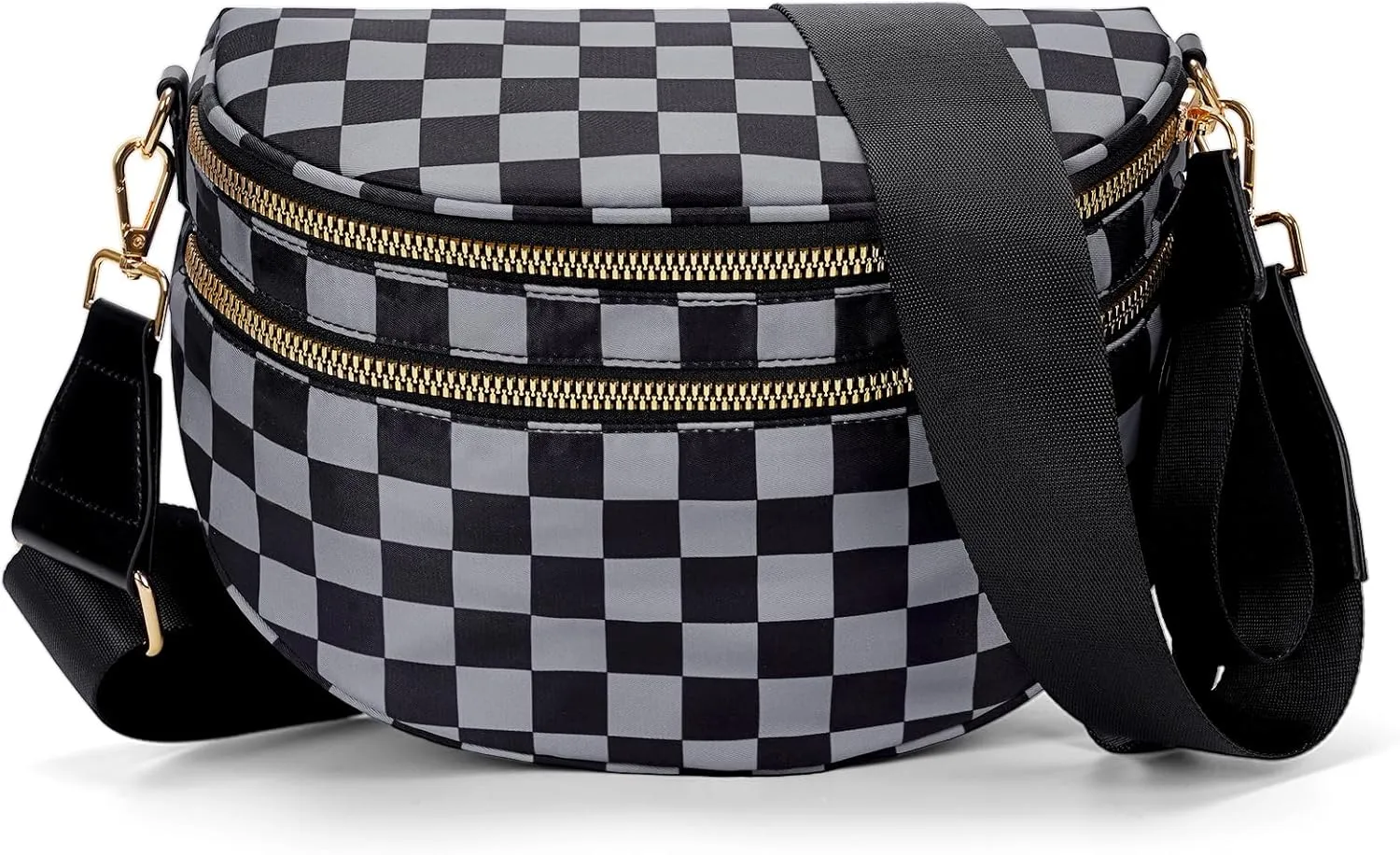 Nylon Crossbody Bag for Women,Checkered Bum Bag Checkered Black and White Handbags Wallets Oversized Slouchy Belt Bag