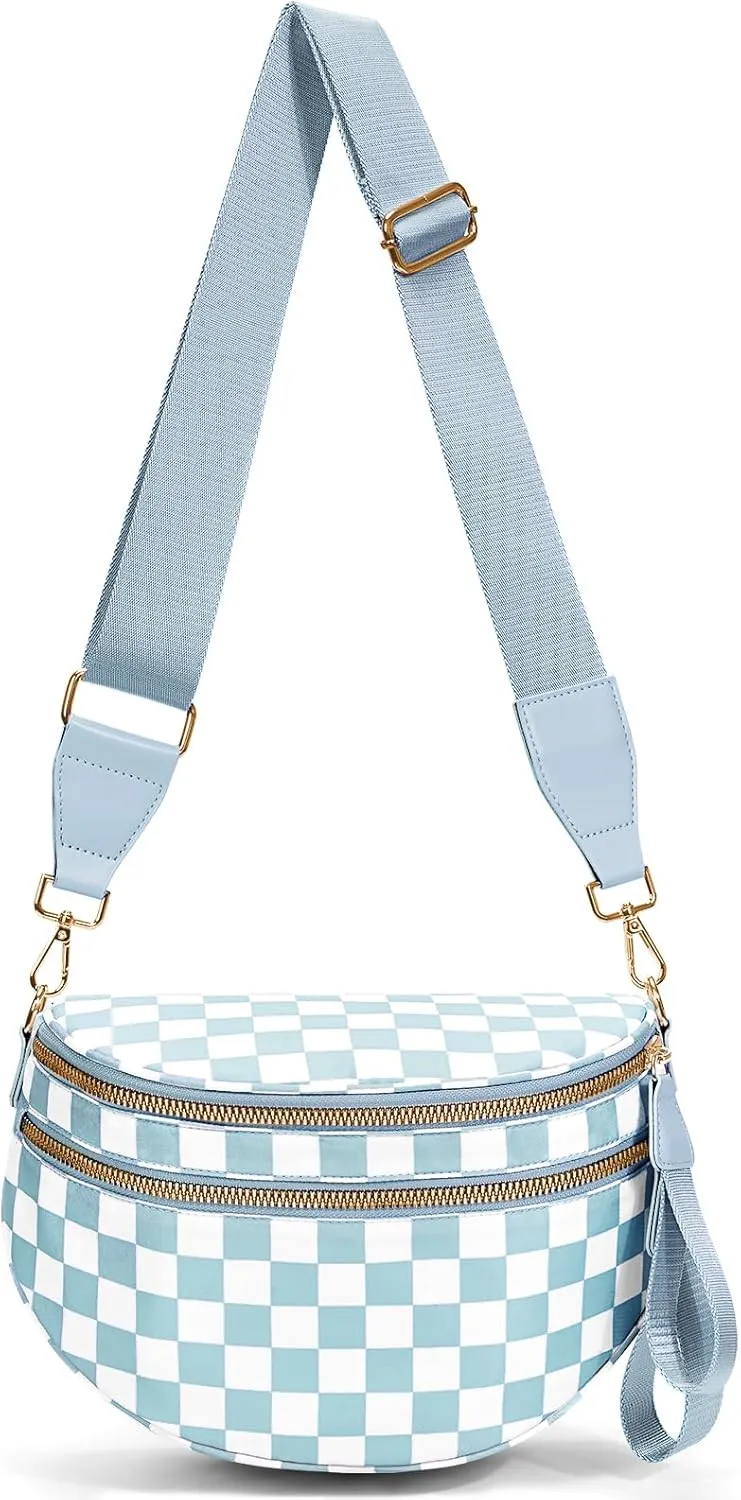 Nylon Crossbody Bag for Women,Checkered Bum Bag Checkered Black and White Handbags Wallets Oversized Slouchy Belt Bag