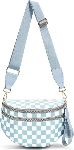 Nylon Crossbody Bag for Women,Checkered Bum Bag Checkered Black and White Handbags Wallets Oversized Slouchy Belt Bag