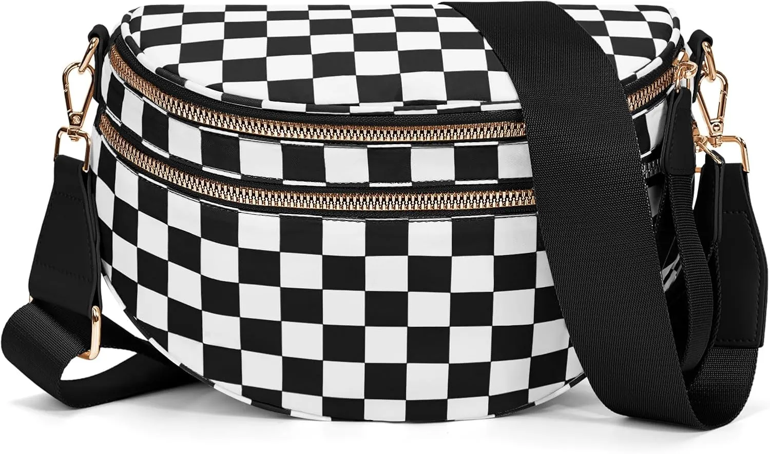 Nylon Crossbody Bag for Women,Checkered Bum Bag Checkered Black and White Handbags Wallets Oversized Slouchy Belt Bag