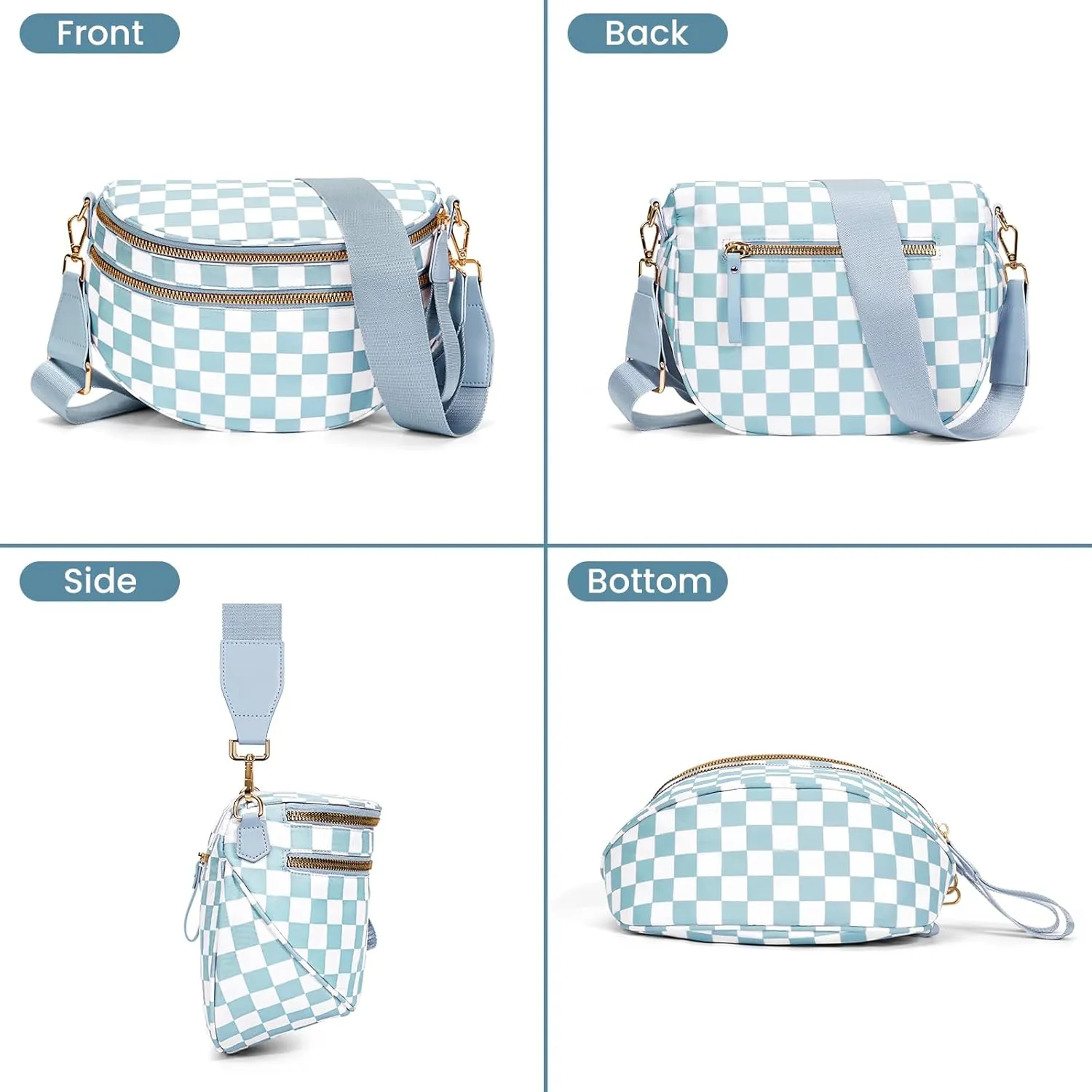 Nylon Crossbody Bag for Women,Checkered Bum Bag Checkered Black and White Handbags Wallets Oversized Slouchy Belt Bag