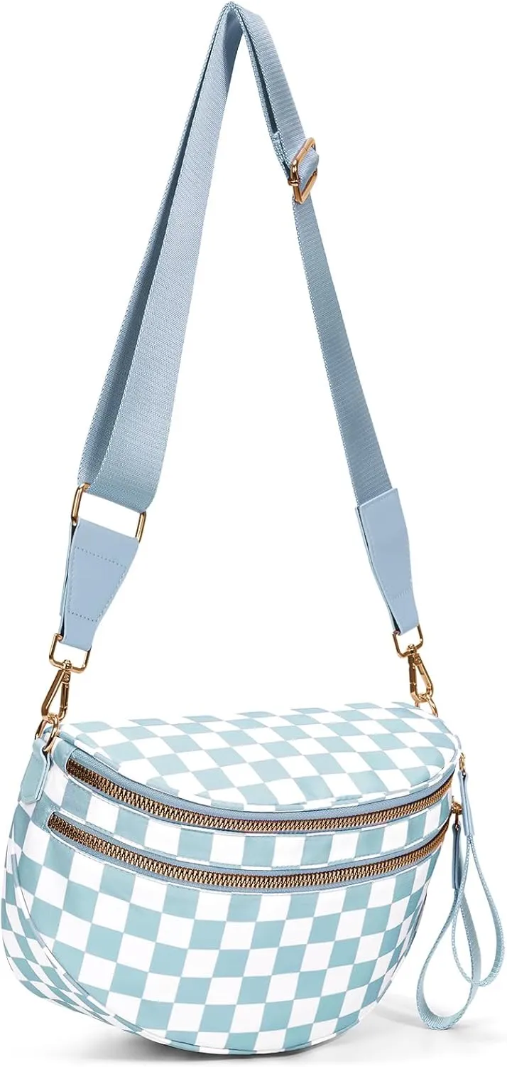 Nylon Crossbody Bag for Women,Checkered Bum Bag Checkered Black and White Handbags Wallets Oversized Slouchy Belt Bag