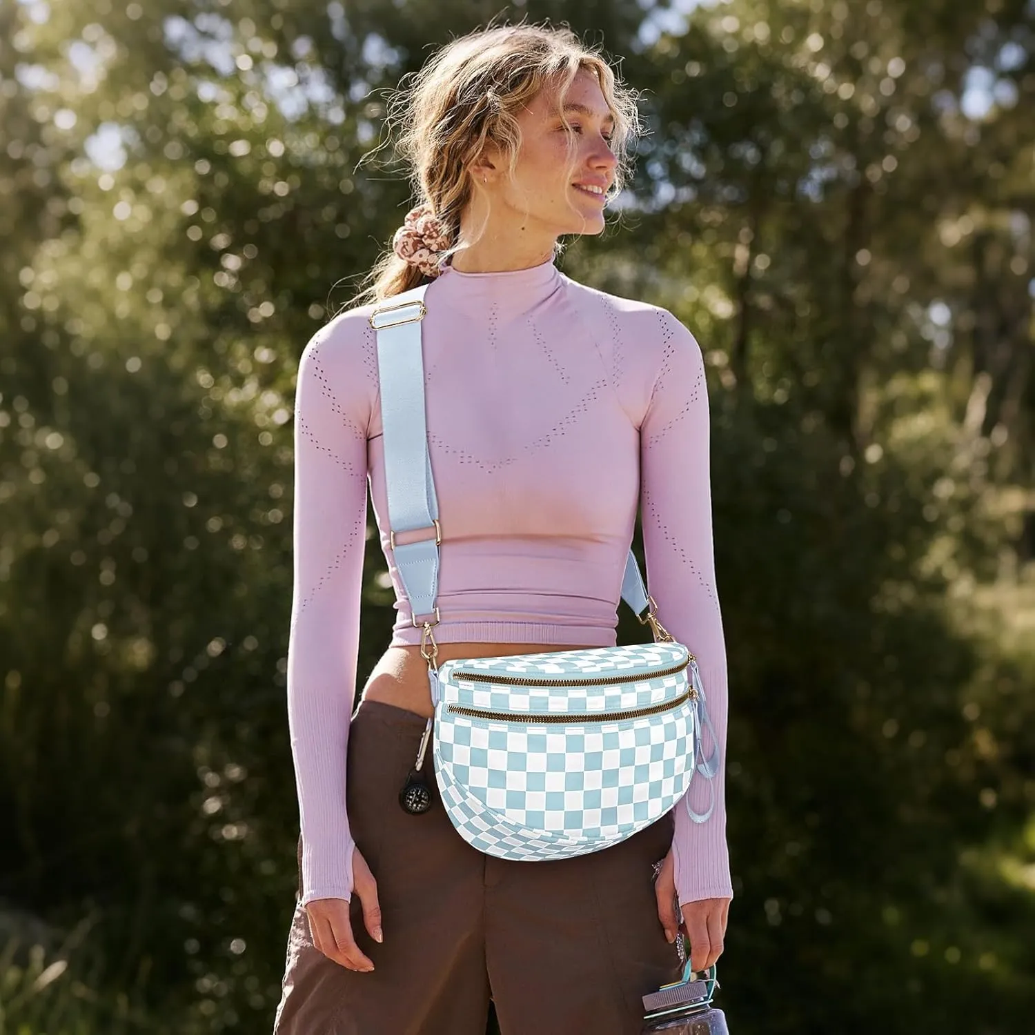 Nylon Crossbody Bag for Women,Checkered Bum Bag Checkered Black and White Handbags Wallets Oversized Slouchy Belt Bag