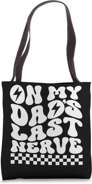 On My Dad's Last Nerve With Lightning Bolt Checkered Retro Tote Bag