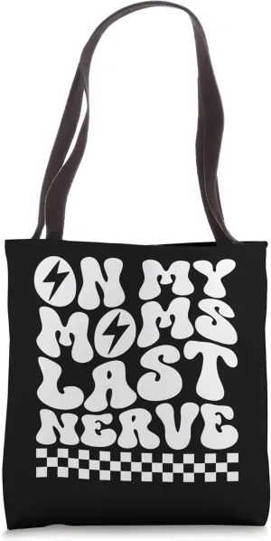 On My Mom's Last Nerve With Lightning Bolt Checkered Retro Tote Bag