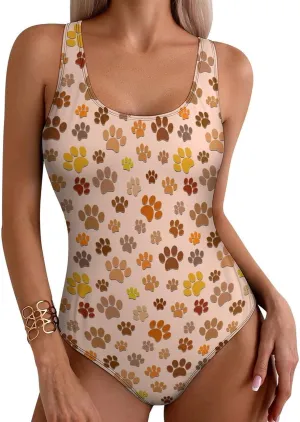 One Piece Swimsuit for Women Tropical Leaf Checkered Bathing Suits Racerback Swimsuits Tummy Control Padded Swimwear