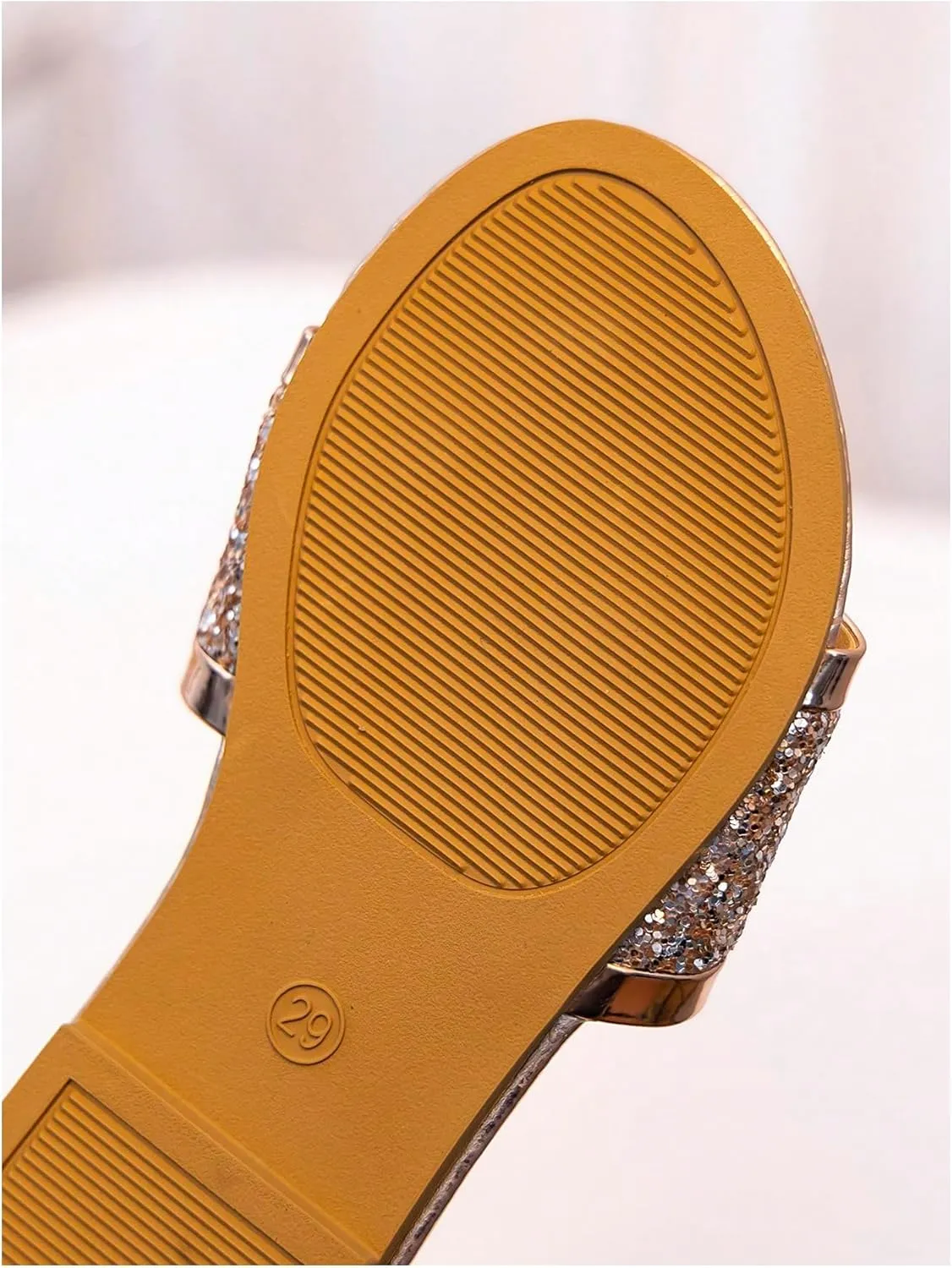 OYOANGLE Girl's Rhinestone Metallic Open Toe Sandals Sparkly Single Strap Slip On Flat Casual Outdoor Slippers