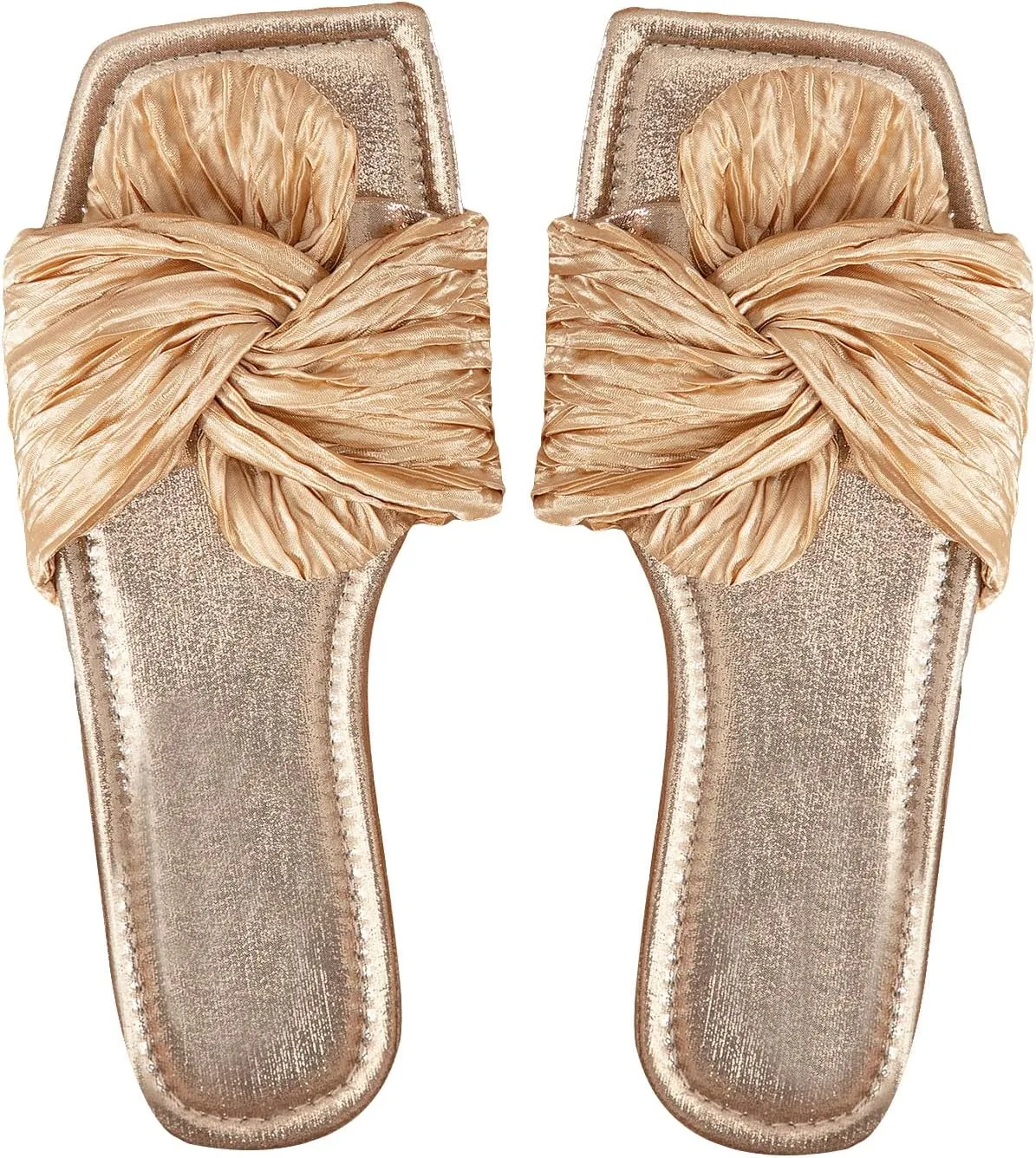 OYOANGLE Women's Metallic Twist Front Open Toe Flat Sandals Fashion Slide Sandals
