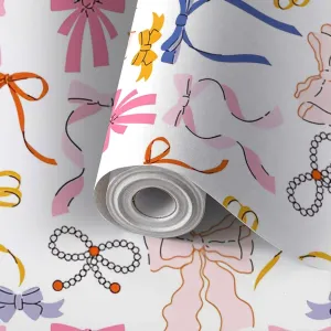 Peel and Stick Wallpaper Self Adhesive Wall Mural Seamless various cartoon bow knots gift ribbons Trendy hair braiding Contact Paper Renter Friendly Wallpaper for Kitchen Nursery Bedroom 17.7"x118"