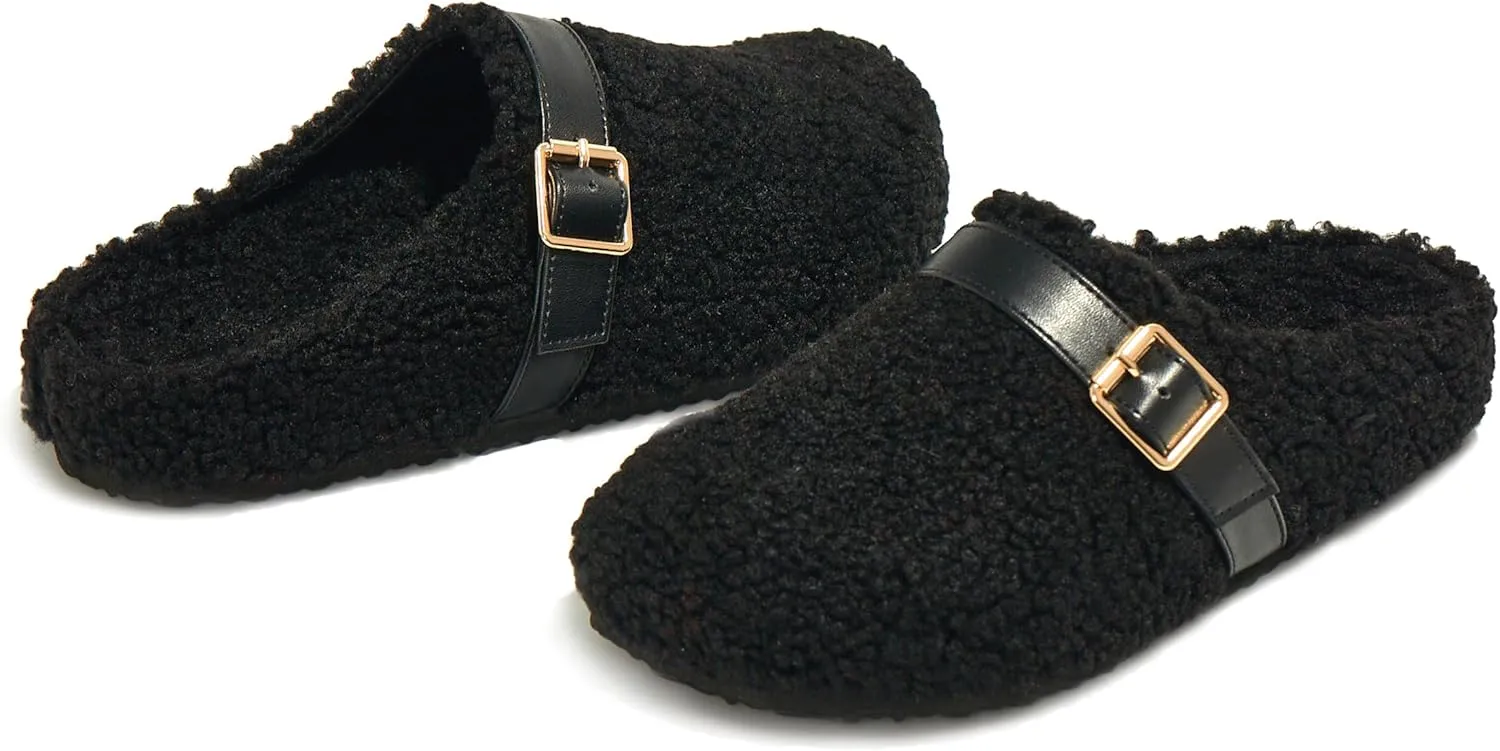 PepStep Womens Suede or Fur Clog Mules - Low Platform Slip On Closed Toe Arch Support Cork Slide Slippers for Ladies