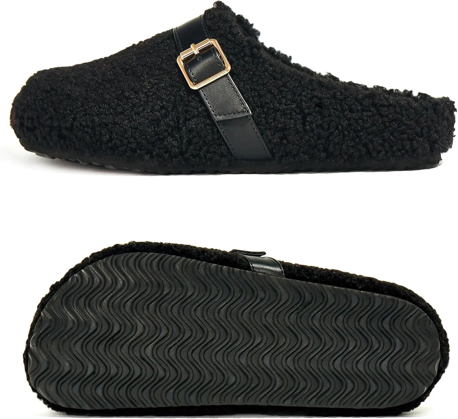 PepStep Womens Suede or Fur Clog Mules - Low Platform Slip On Closed Toe Arch Support Cork Slide Slippers for Ladies