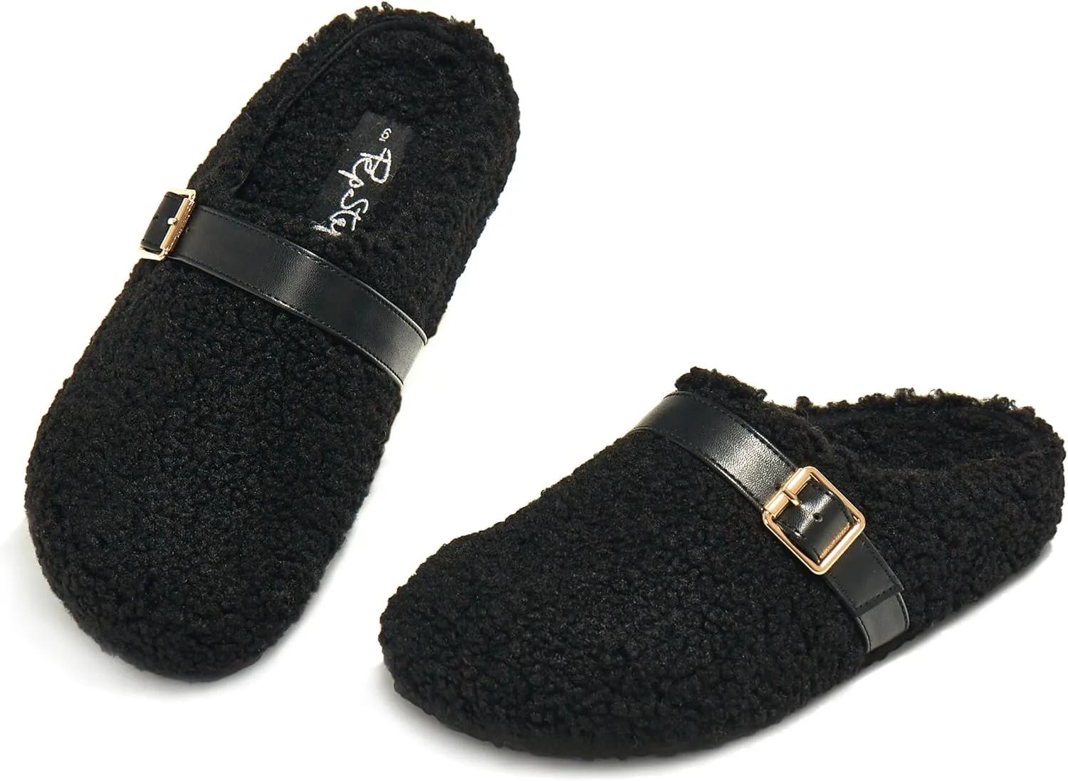 PepStep Womens Suede or Fur Clog Mules - Low Platform Slip On Closed Toe Arch Support Cork Slide Slippers for Ladies
