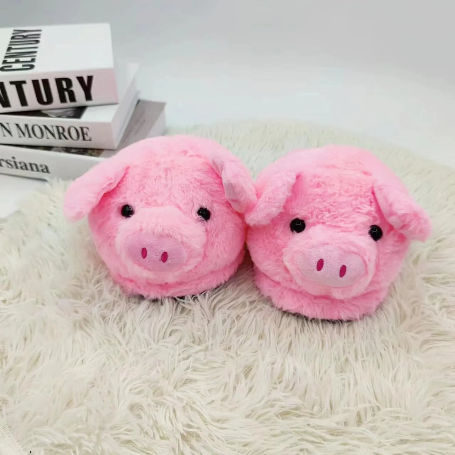 Pig Slippers, Cute Animal Anti-skid Slippers, Autumn Winter Warm Stuffed Cartoon Home Furry Slippers for Women Girl