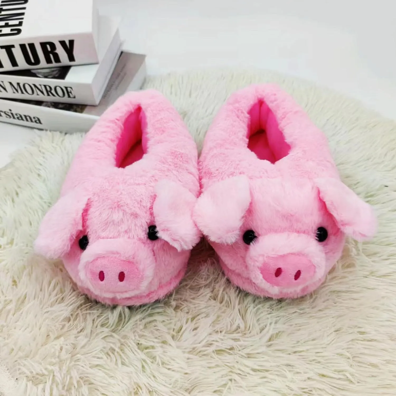 Pig Slippers, Cute Animal Anti-skid Slippers, Autumn Winter Warm Stuffed Cartoon Home Furry Slippers for Women Girl