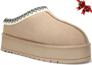 Platform Slippers for Women Winter Snow Mini Boots Suede Warm Lined Shoes Short Ankle Anti-Slip Platform Boots Slip on Home Fuzzy Slippers for Indoor Outdoor