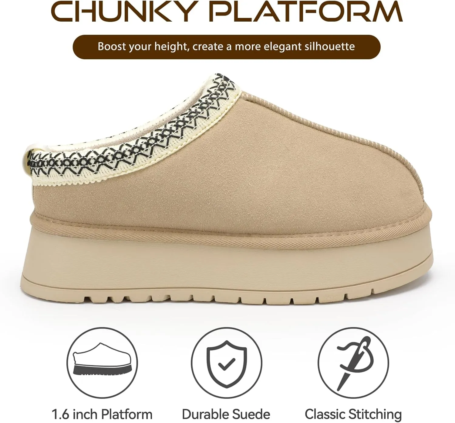 Platform Slippers for Women Winter Snow Mini Boots Suede Warm Lined Shoes Short Ankle Anti-Slip Platform Boots Slip on Home Fuzzy Slippers for Indoor Outdoor