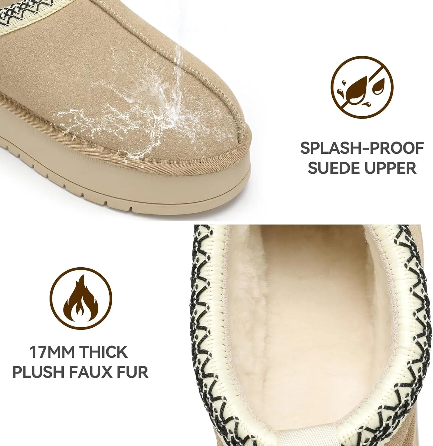 Platform Slippers for Women Winter Snow Mini Boots Suede Warm Lined Shoes Short Ankle Anti-Slip Platform Boots Slip on Home Fuzzy Slippers for Indoor Outdoor