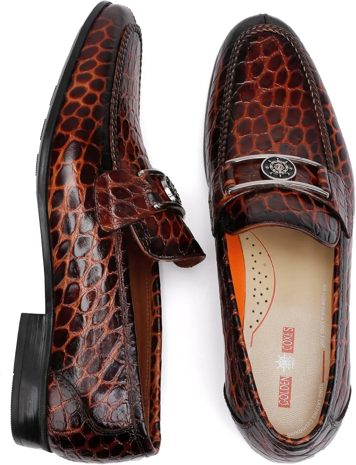 Premium Leather Tassel Loafer for Men, Classic Alligator Printed Thick Sole Dress Loafers Shoes for Mens