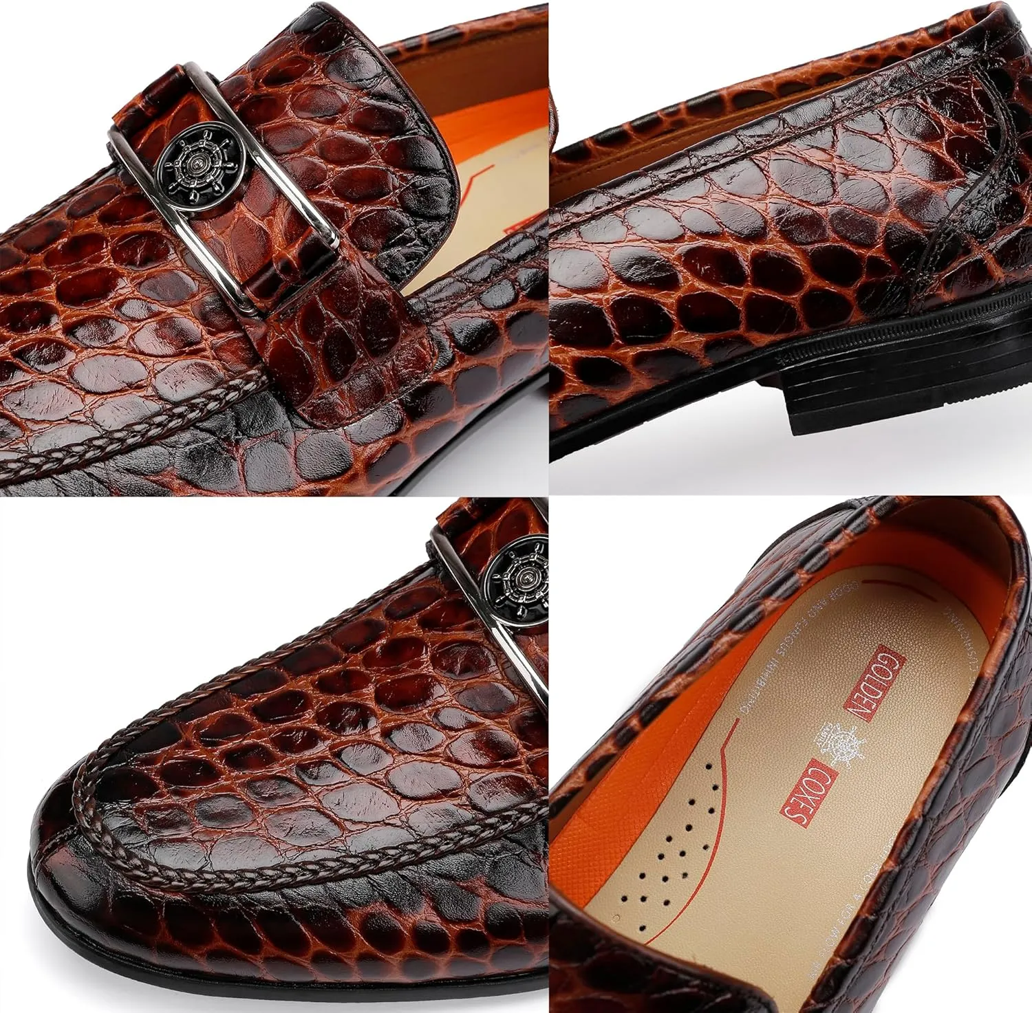Premium Leather Tassel Loafer for Men, Classic Alligator Printed Thick Sole Dress Loafers Shoes for Mens