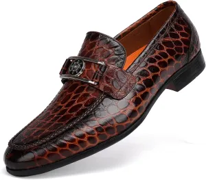 Premium Leather Tassel Loafer for Men, Classic Alligator Printed Thick Sole Dress Loafers Shoes for Mens