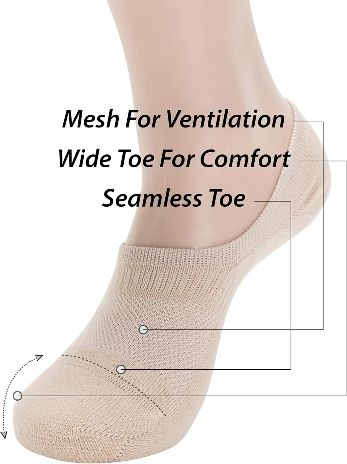 Pro Mountain Seamless No Show Socks Wide Toe Box For Health Bunion Unisex Size S to L Cotton Cushion Footies