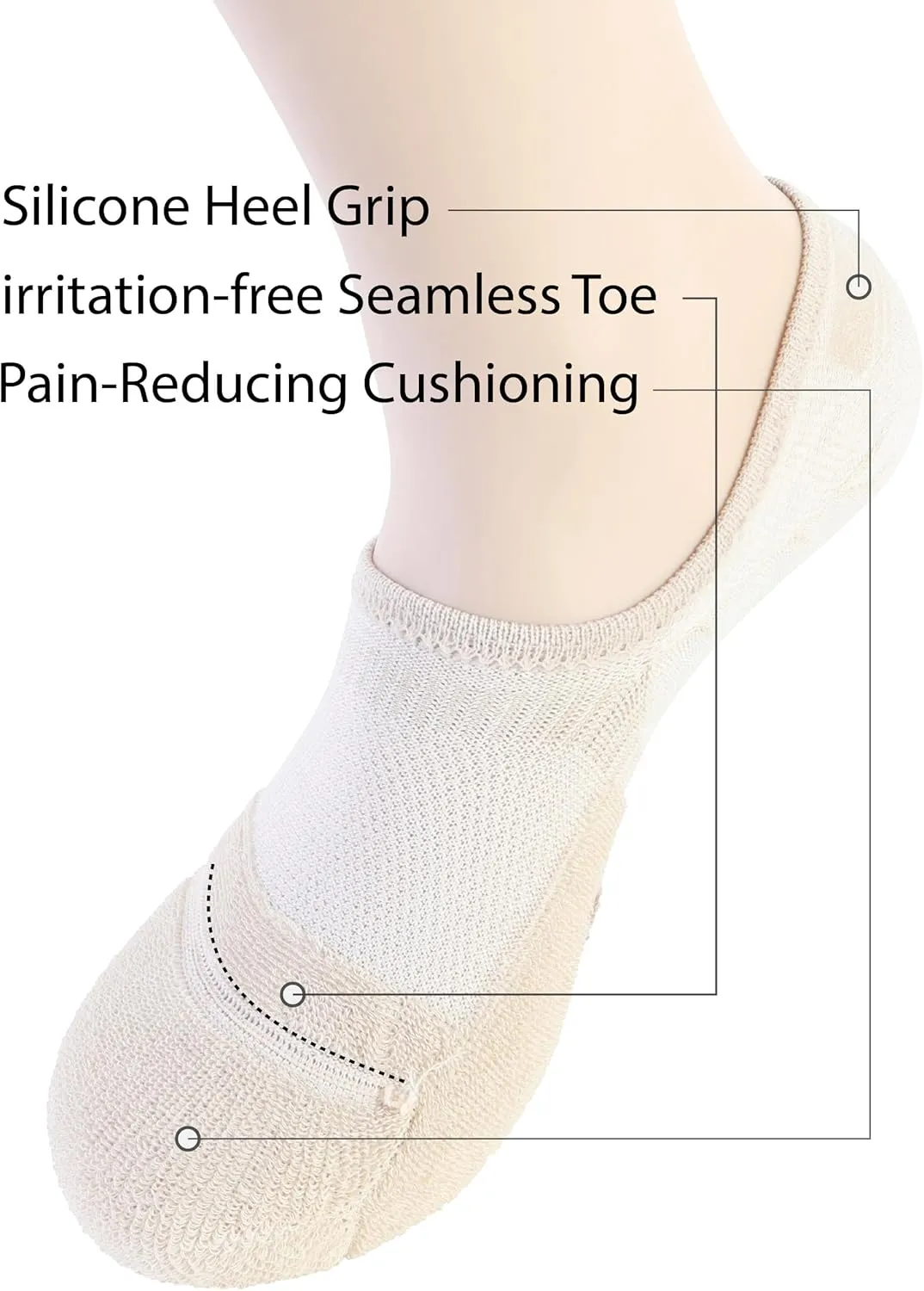 Pro Mountain Seamless No Show Socks Wide Toe Box For Health Bunion Unisex Size S to L Cotton Cushion Footies