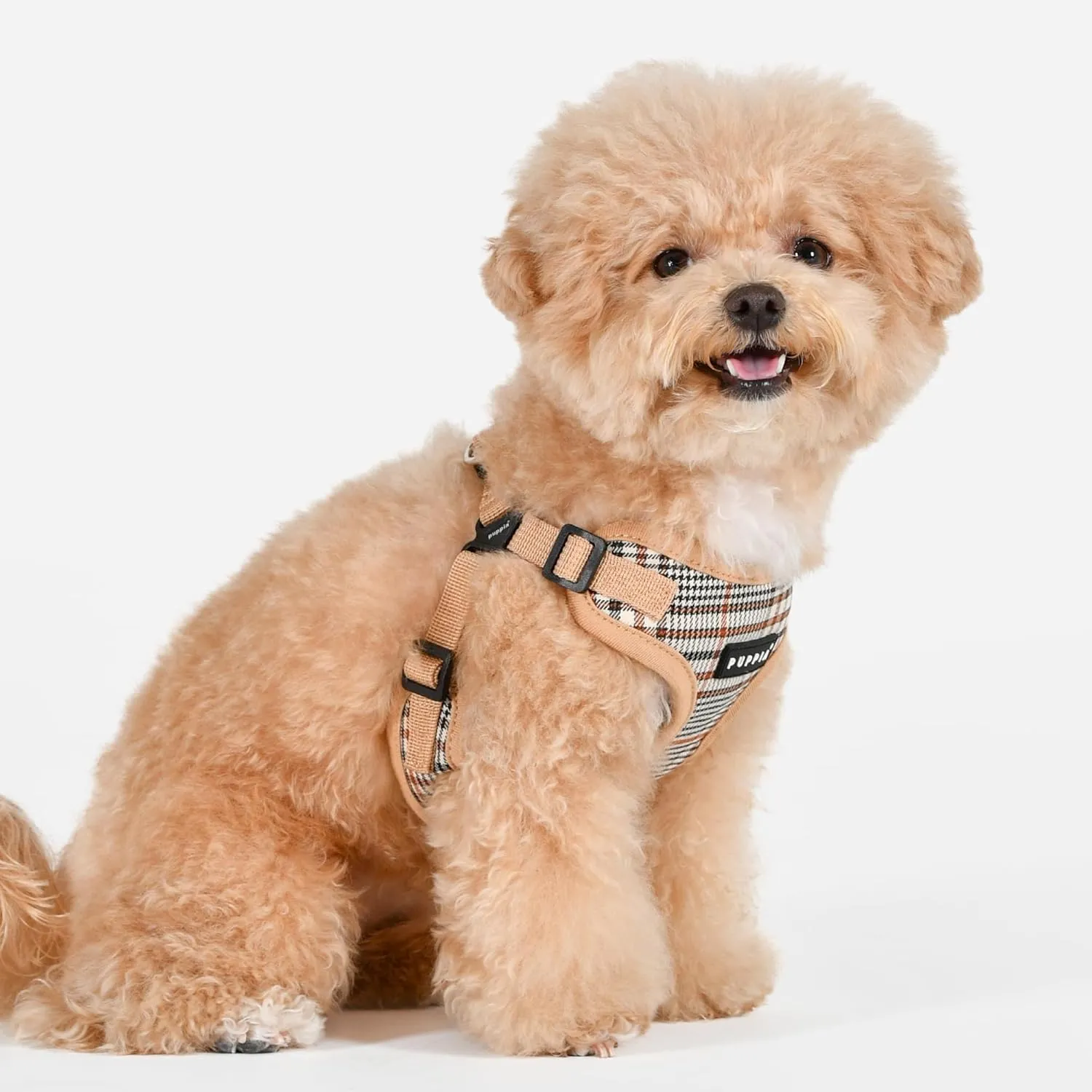 Puppia Lucas Dog Comfort Harness C (Step-in) Fashionable Checkered Pattern Spring Summer Harness for Small and Medium Dogs, Beige, Large