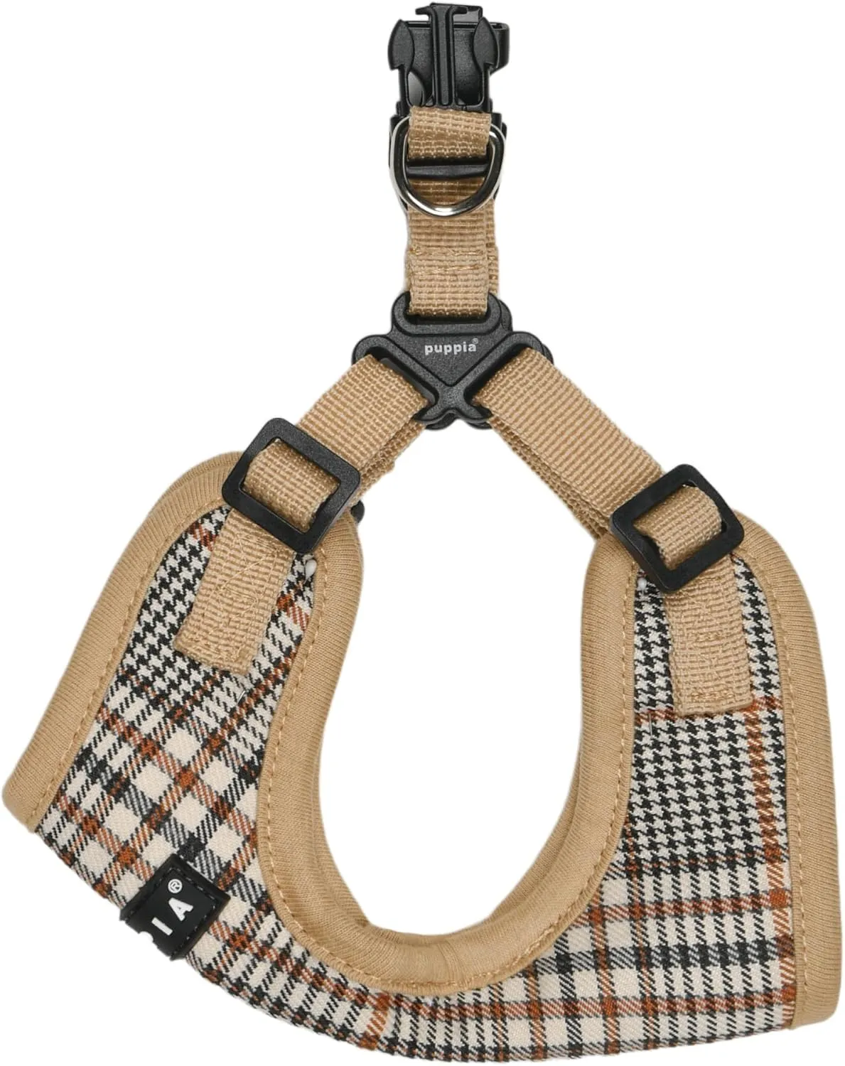 Puppia Lucas Dog Comfort Harness C (Step-in) Fashionable Checkered Pattern Spring Summer Harness for Small and Medium Dogs, Beige, Large