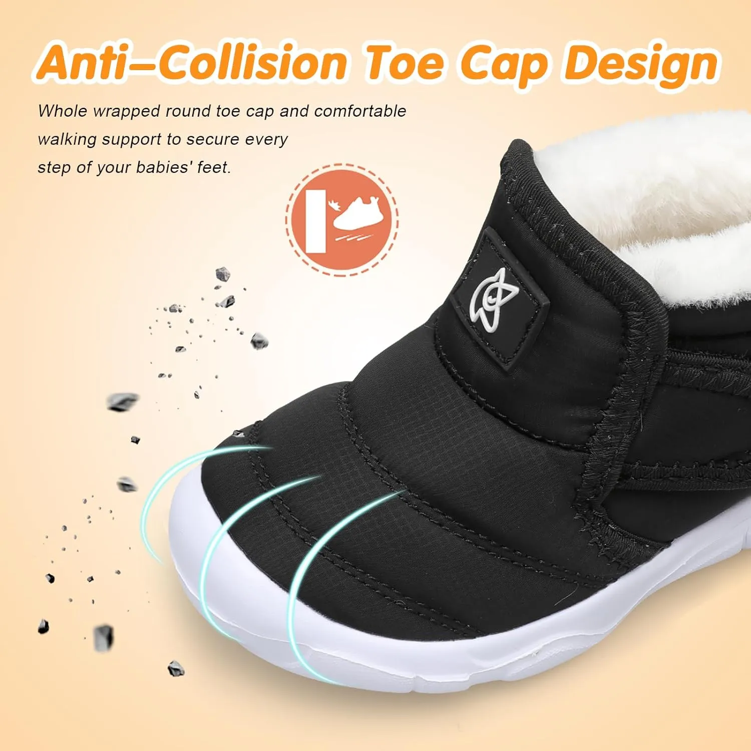 QFH Baby Boys Girls Winter Warm Shoes Cozy Fleece Snow Boots Toddler Non-Slip Walking Shoes Infant Outdoor Water Resistance Faux Fur Booties