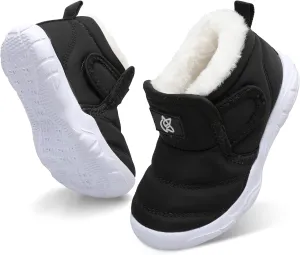 QFH Baby Boys Girls Winter Warm Shoes Cozy Fleece Snow Boots Toddler Non-Slip Walking Shoes Infant Outdoor Water Resistance Faux Fur Booties