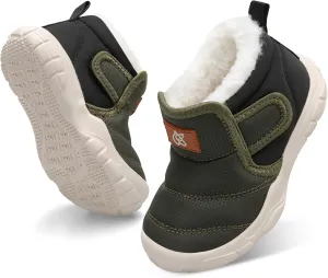 QFH Baby Boys Girls Winter Warm Shoes Cozy Fleece Snow Boots Toddler Non-Slip Walking Shoes Infant Outdoor Water Resistance Faux Fur Booties