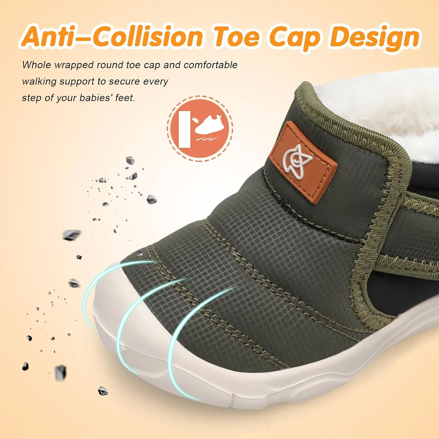 QFH Baby Boys Girls Winter Warm Shoes Cozy Fleece Snow Boots Toddler Non-Slip Walking Shoes Infant Outdoor Water Resistance Faux Fur Booties