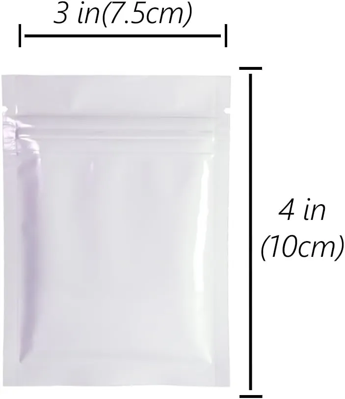 QQ Studio 100x Premium Smell Proof Food Safe Double-Sided Color Mylar Foil Flat Heat Sealable Sample QuickQlick Zipper Seal Bag 7.5x10cm (3x4") (White)