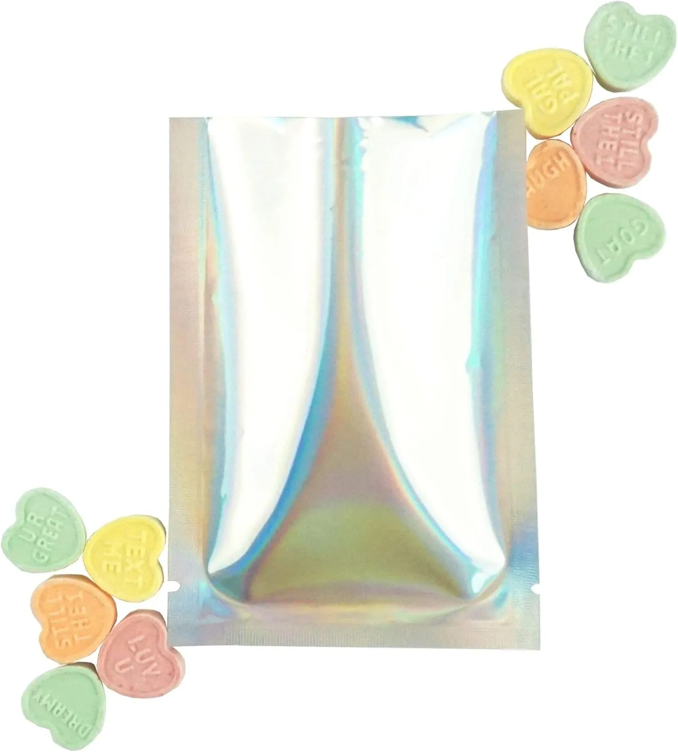 QQ Studio Food-Safe Glossy Heat Sealable Double-Sided Holographic SlickSeal™ Flat Bag with Tear Notch (100, 8x12cm (3x4.7"))