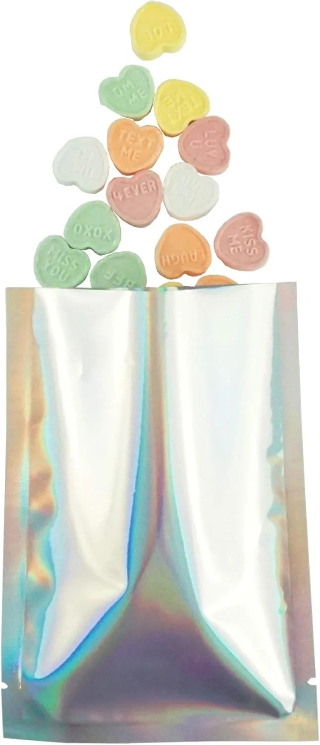 QQ Studio Food-Safe Glossy Heat Sealable Double-Sided Holographic SlickSeal™ Flat Bag with Tear Notch (100, 8x12cm (3x4.7"))