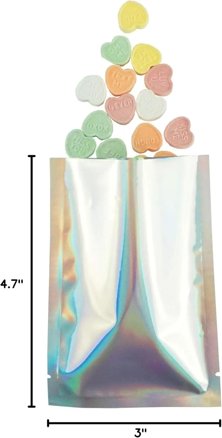 QQ Studio Food-Safe Glossy Heat Sealable Double-Sided Holographic SlickSeal™ Flat Bag with Tear Notch (100, 8x12cm (3x4.7"))