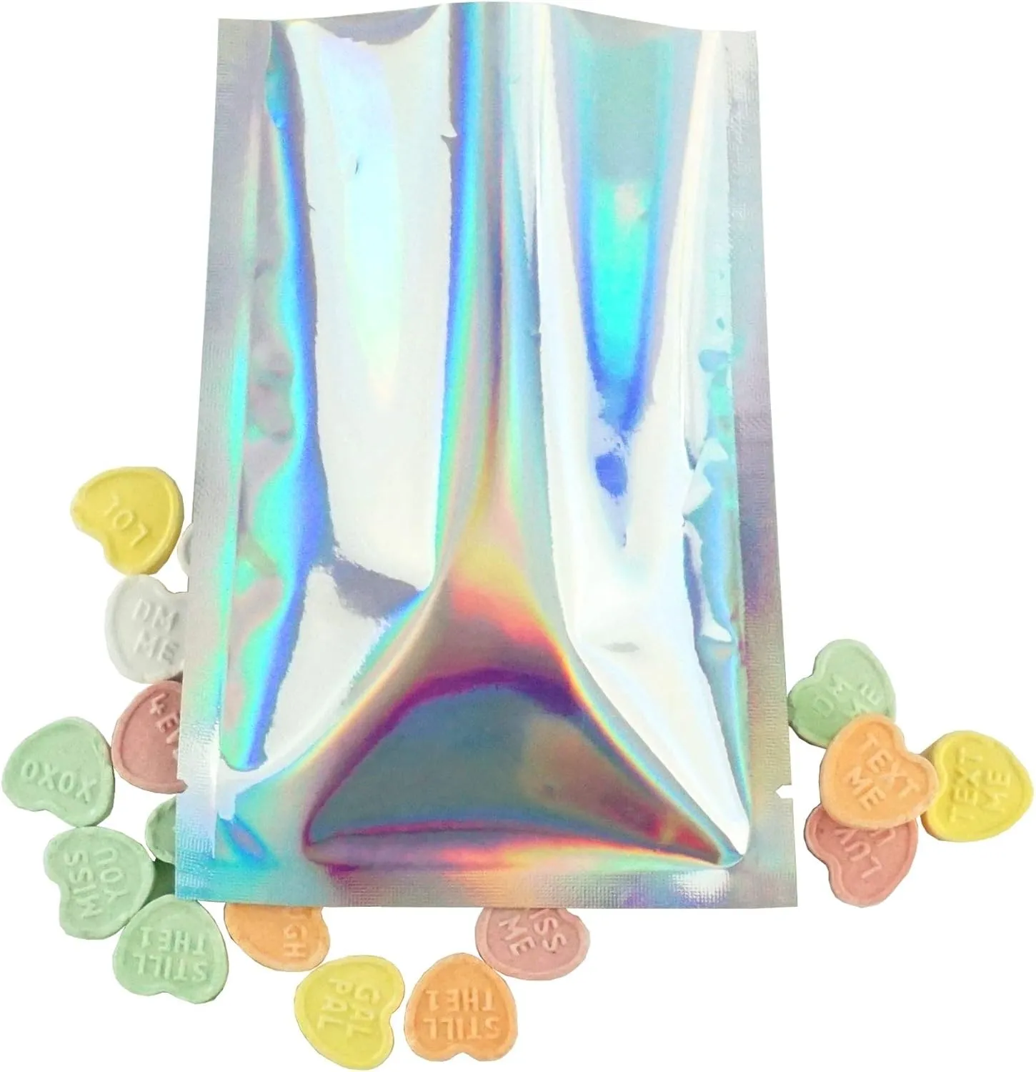 QQ Studio Food-Safe Glossy Heat Sealable Double-Sided Holographic SlickSeal™ Flat Bag with Tear Notch (100, 8x12cm (3x4.7"))